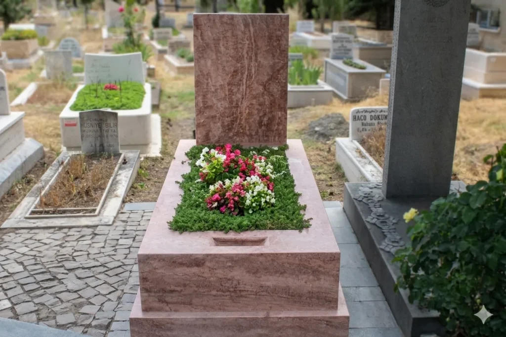 Özel tasarım granit mezar baş taşı ve küpeşte kaplama