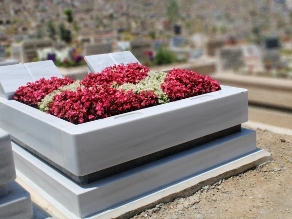 Beyaz Mermer Çift Kişilik Blok Mezar