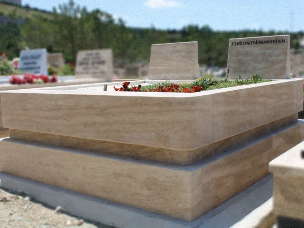 Modern Traverten Çift Kişilik Blok Mezar