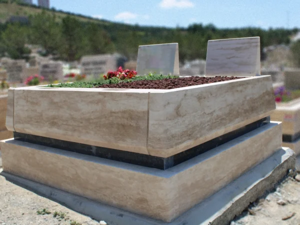 Traverten Blok Çift Kişilik Mezar