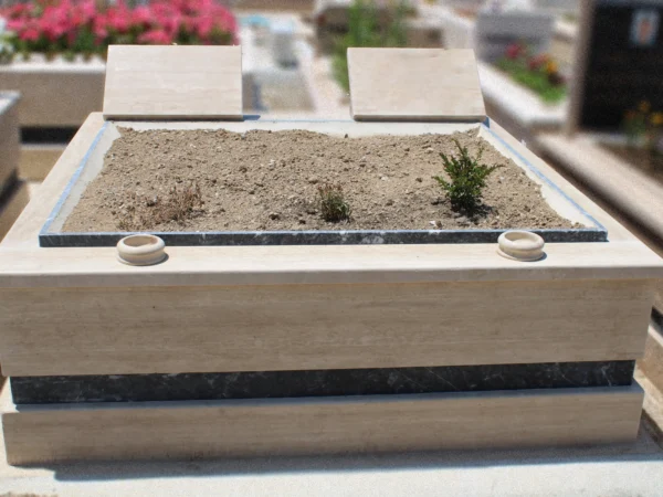 Modern traverten çift kişilik çift kat mezar Ankara mezar yapımı