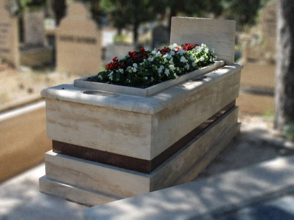 traverten tek kişilik üç katlı mezar Çiçeklendirme