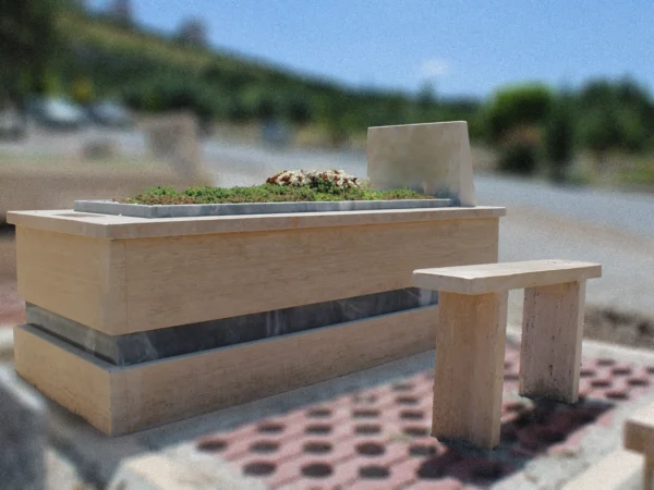 Tek kişilik traverten çift katlı mezar modeli Ankara mezar yapımı