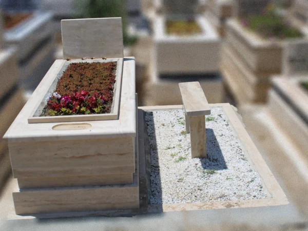 Ankara traverten tek kişilik çift katlı mezar sade tasarım