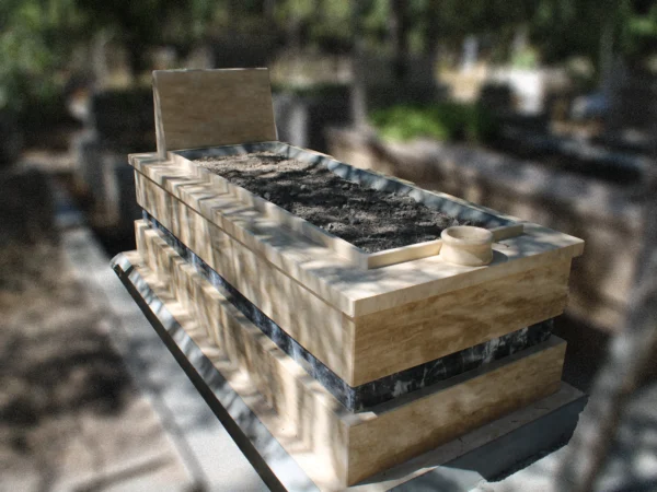 Traverten mermer tek kişilik çift katlı mezar modeli Ankara mezar yapımı